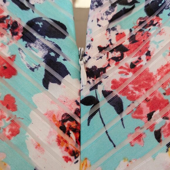 RW&CO. Fit & Flare Striped Sheer Floral Overlay Lined Dress - Picture 2 of 4